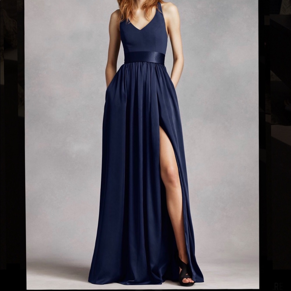 Vera Wang Bridesmaid Dress Marine Navy Halter 8
